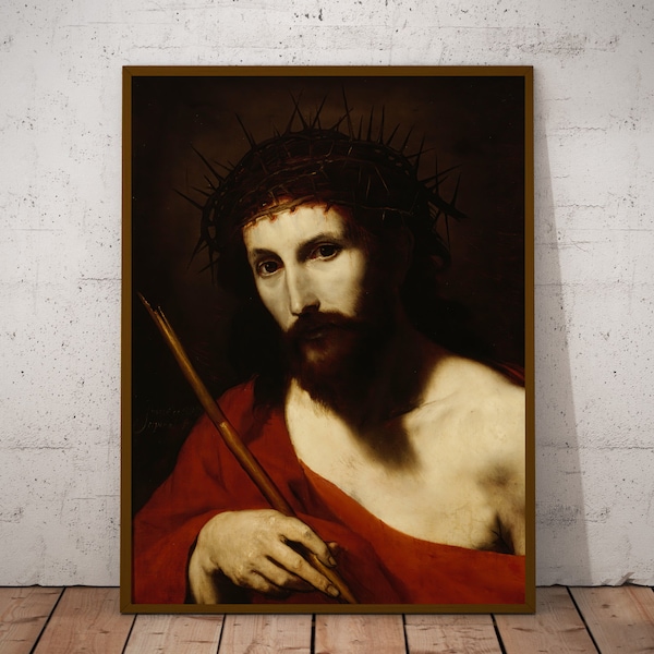 Ecce Homo, Ribera, katholische Kunst, religiöse Wandkunst, spirituelle Kunstwerke, Gemälde von Heiligen, eklektische Wohndekoration