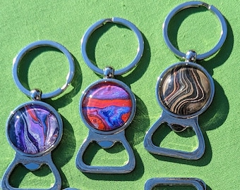 Silver Plated Bottle Opener Key Chain with one of a kind painted accents