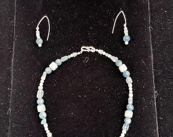 Collier, boucles d'oreilles et breloques en argent sterling 925 avec pierres précieuses aigue-marine - Pierre de naissance de mars - Cadeau pour elle