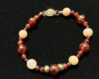 Bracelet grenat hessonite et pierre de lune pêche