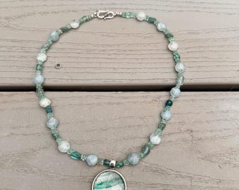 Collier et boucles d'oreilles en argent sterling 925 aigue-marine et apatite - Pierre de naissance de mars - Cadeau pour elle