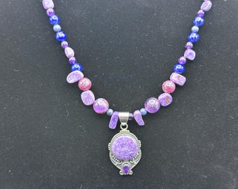 Cadeau romantique pour elle - Superbe collier en argent sterling Charoite Amethyst Lapis 925 - Parfaitement violet