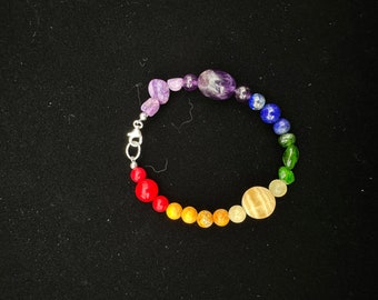 Bracelet de pierres précieuses arc-en-ciel avec fermoir en argent - Bracelet Pride - Love is Love