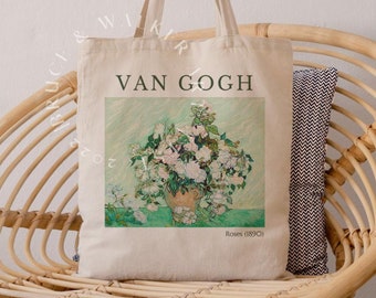 Van Gogh Einkaufstasche, Rosen Einkaufstasche, Einkaufstasche Van Gogh, Kunstliebhaber Geschenk, Canvas Einkaufstasche, Markttasche, Umhängetasche, Artsy Einkaufstasche