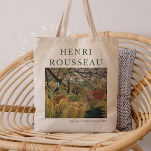 Henri Rousseau Tote Bag, Tiger in a Tropical Storm Tote Bag, Tote Bag Rousseau, Art Lover Gift, Canvas Tote Bag, Market Bag, Shoulder Bag