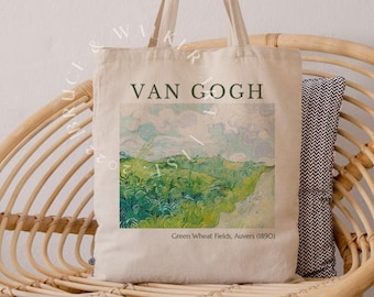 Van Gogh Tote Bag, Grüne Weizenfelder Auvers Tragetasche, Tragetasche Van Gogh, Geschenk für Kunstliebhaber, Canvas-Einkaufstasche, Markttasche, Schultertasche, Artsy