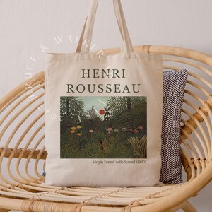 Henri Rousseau Tote Bag, Virgin Forest with Sunset Tote Bag, Tote Bag Rousseau, Art Lover Gift, Canvas Tote Bag, Market Bag, Shoulder Bag