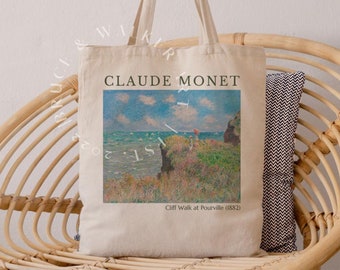 Monet Tote Bag, Cliff Walk en Pourville Tote Bag, Tote Bag Monet, Regalo amante del arte, Bolsa de lona, Bolsa de mercado, Bolsa de hombro, Bolsa de mano artística