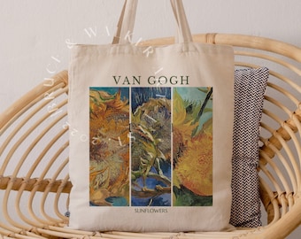 Van Gogh Einkaufstasche, Sonnenblumen-Einkaufstasche, Einkaufstasche Van Gogh, Geschenk für Kunstliebhaber, Canvas-Einkaufstasche, Markttasche, Umhängetasche, Artsy-Einkaufstasche, Kunsttasche