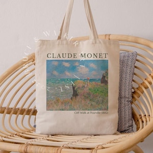 Monet Tote Bag, Cliff Walk at Pourville Tote Bag, Tote Bag Monet, Art Lover Gift, Canvas Tote Bag, Market Bag, Shoulder Bag, Artsy Tote Bag
