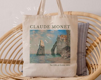 Monet Tote Bag, The Cliffs at Etretat Tote Bag, Tote Bag Monet, Art Lover Gift, Canvas Tote Bag, Market Bag, Shoulder Bag, Artsy