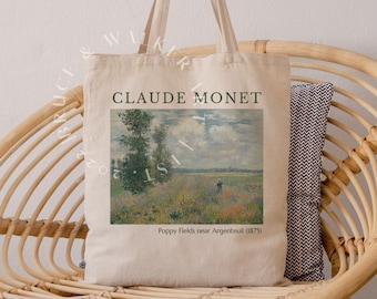 Monet Tote Bag, Campos de amapola cerca de Argenteuil Tote Bag, Tote Bag Monet, Regalo amante del arte, Bolsa de lona, Bolsa de mercado, Bolsa de hombro, Tote artístico