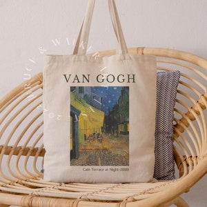 Tote Bag Van Gogh, Cafe Terrasse bei Nacht Einkaufstasche, Einkaufstasche Van Gogh, Kunst-Liebhaber-Geschenk, Baumwolltasche, Markttasche, Schultertasche, Artsy Tote