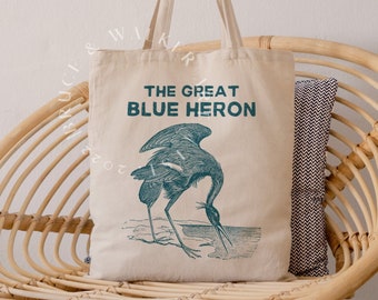 Great Blue Heron Tote Bag, Blue Heron Tote Bag, Tote Bag Birds, Bird Lover Gift, Canvas Tote Bag, Birds Bag, Shoulder Bag, Birds Tote Bag