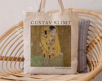 Gustav Klimt Tote Bag, The Kiss Tote Bag, Tote Bag Klimt, Art Lover Gift, Canvas Tote Bag, Market Bag, Shoulder Bag, Artsy Tote Bag