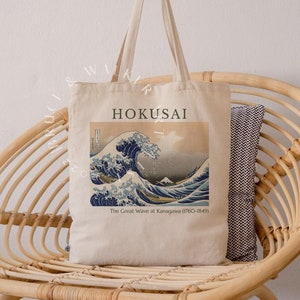 Hokusai Tote Bag, Great Wave at Kanagawa Tote Bag, Tote Bag Great Wave, Art Gift, Canvas Tote Bag, Market Bag, Shoulder Bag, Artsy Tote Bag
