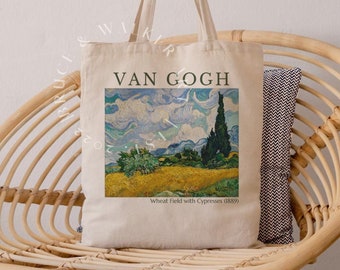 Van Gogh Einkaufstasche, Weizenfeld mit Zypressen Einkaufstasche, Einkaufstasche Van Gogh, Kunstliebhaber Geschenk, Canvas Einkaufstasche, Markttasche, Umhängetasche, Einkaufstasche
