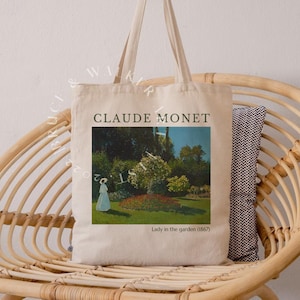 Monet Tote Bag, Lady in the garden Tote Bag, Tote Bag Monet, Art Lover Gift, Canvas Tote Bag, Market Bag, Shoulder Bag, Artsy Tote Bag
