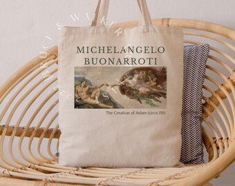 Michelangelo Tote Bag, The Creation of Adam Tote Bag, Tote Bag Michelangelo, Art Lover Gift, Canvas Tote Bag, Market Bag, Shoulder Bag
