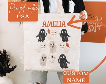 Personalized Halloween Bag, Custom Name Halloween Tote Bag, Trick Or Treat Tote Bag, Halloween Bags, Kids Halloween Tote Bag, Ghosts Tote