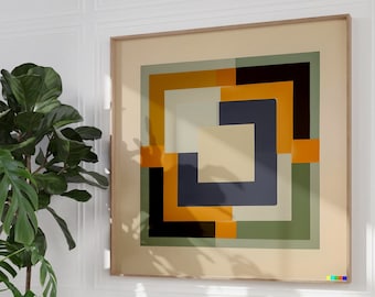 Vintage Grün Minimalistische Malerei | Quadratische Abstrakte Kunst | Textur Beige Wand Kunstdruck | KI| Schwarzes Quadrat | Digital PRINTABLE | 13