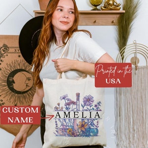 Personalisierte Chemie Tragetasche, Chemie Geschenk, Floral Becher Tragetasche, Wissenschaftler Tragetasche, Labor Wissenschaft Tragetasche, Wissenschaft Tragetasche