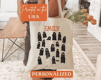 Personalized Halloween Bag, Custom Name Halloween Tote Bag, Trick Or Treat Tote Bag, Halloween Bags, Kids Halloween Tote Bag, Ghosts Tote
