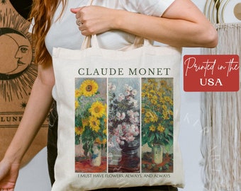 Monet Tote Bag, Flowers Tote Bag, Tote Bag Monet, Art Lover Gift, Canvas Tote Bag, Market Bag, Shoulder Bag, Artsy Tote Bag, Flower Art Bag