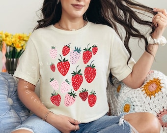 Strawberry Shirt, Cute Strawberry Shirt, Summer Strawberry Shirt, Cottagecore Strawberry Shirt, Strawberry Aesthetic, Botanical Garden Shirt