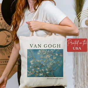 Sac fourre-tout Van Gogh, sac fourre-tout fleur d&#39;amandier, sac fourre-tout Van Gogh, cadeau pour amateur d&#39;art, sac fourre-tout en toile, sac de marché, sac à bandoulière, sac fourre-tout artistique