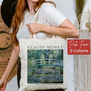 Monet Tote Bag, Water Lilies and Japanese Bridge Tote Bag, Tote Bag Monet, Art Lover Gift, Canvas Tote Bag, Market Bag, Shoulder Bag, Artsy