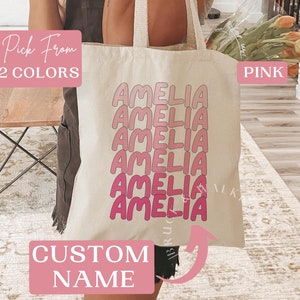 Sac prénom personnalisé Sac fourre-tout prénom personnalisé, Sac personnalisé pour fournitures scolaires, Sac fourre-tout en toile, Nom de sac en toile, Cadeaux mère
