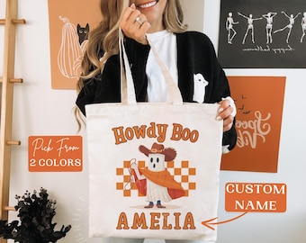 Personalized Halloween Bag, Custom Name Halloween Tote Bag, Trick Or Treat Tote Bag, Halloween Bags, Kids Halloween Tote Bag, Ghosts Tote