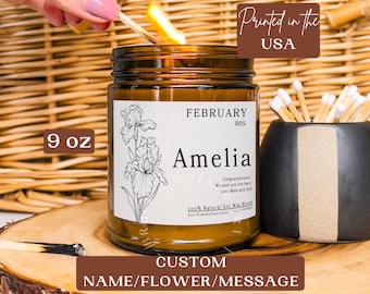 Birth Flower Gift Candle, Gifts for Her Birthday Candle, Personalized Birthday Gift for Friend, Birthday Gift for Her