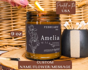 Birth Flower Gift Candle, Gifts for Her Birthday Candle, Personalized Birthday Gift for Friend, Birthday Gift for Her