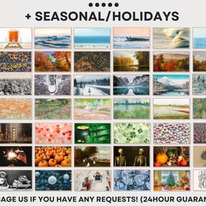 May include: A collage of images representing different seasons and holidays. The images include summer beach scenes, autumn foliage, winter snow scenes, spring flowers, and various holidays like Valentine's Day, St. Patrick's Day, Easter, Memorial Day, 4th of July, Halloween, Thanksgiving, and Christmas.