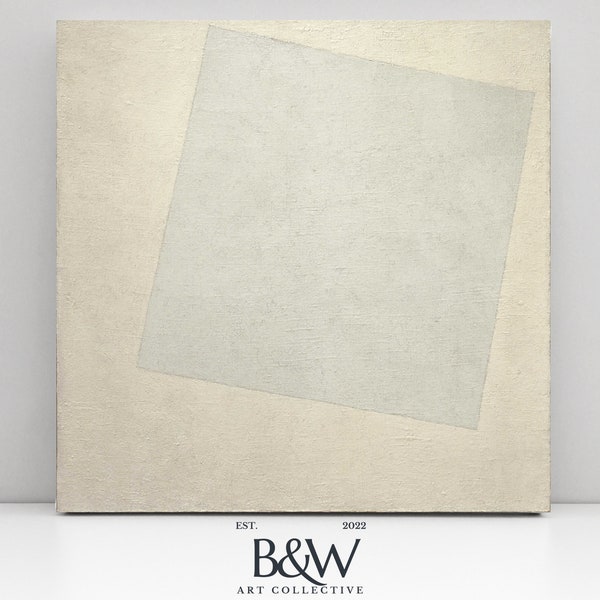 Vintage Beige Minimalist Painting  | Square Abstract Art | Texture Beige Wall Art Print | Malevich| White on White | Digital PRINTABLE | 6