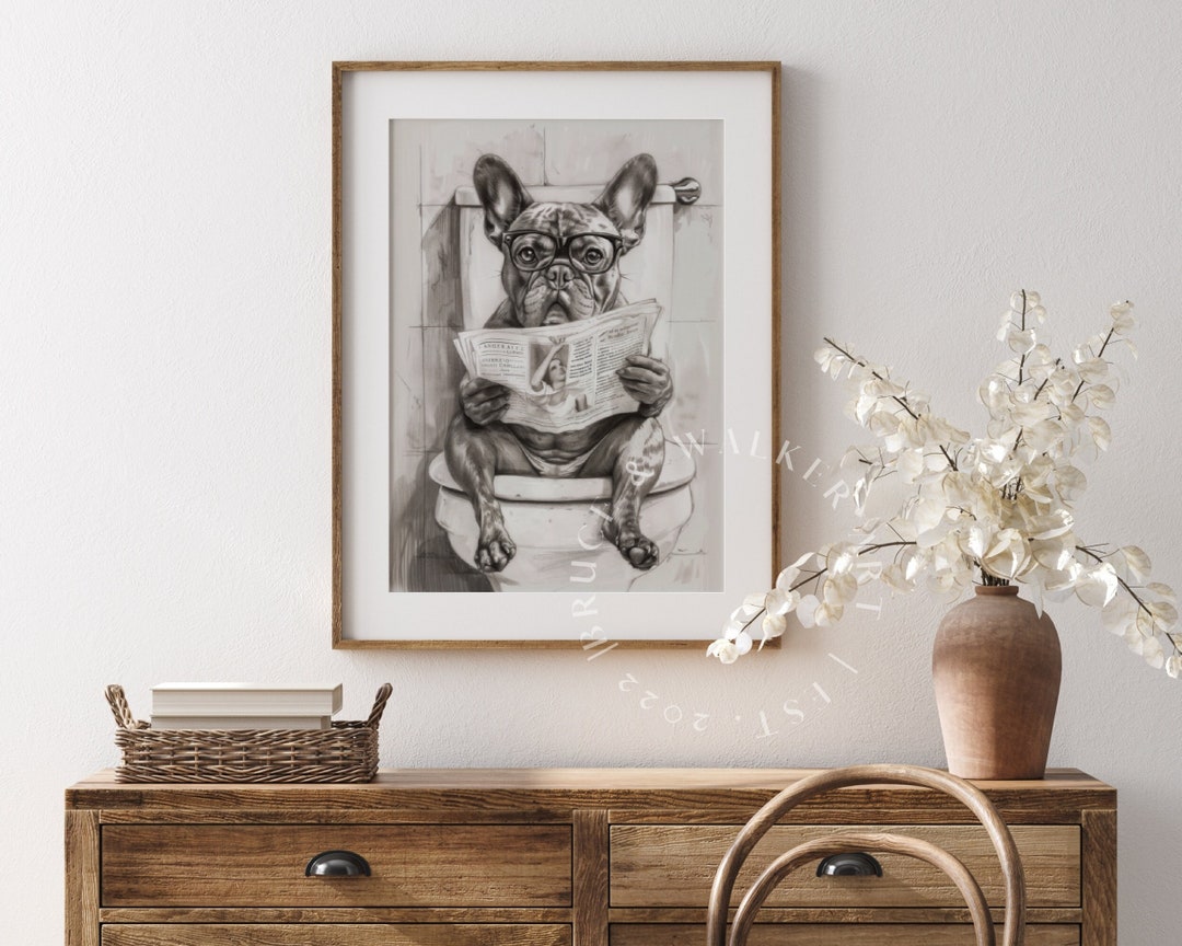 Funny French Bulldog Sketch | Frenchie Reading the Newspaper in the ...