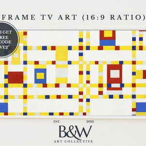 Samsung Frame TV Art | Vintage Abstract Art | Yellow Painting | Minimalist Art | Mondrian | Broadway Boogie-Woogie | Famous | DIGITAL TV23