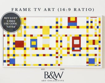 Samsung Frame TV Art | Vintage abstrakte Kunst | Gelbes Gemälde | Minimalistische Kunst | Mondrian | Broadway Boogie-Woogie | Berühmte | DIGITAL TV23