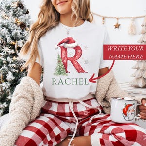 Camisa de Natal da família, camisa personalizada com nome de Natal, pijamas engraçados de Natal para a família, camisa personalizada com letras de Natal, camiseta personalizada para a família de Natal