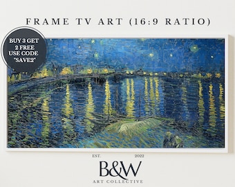 Samsung Frame TV Art | Vintage Vincent Van Gogh Kunst | Sternennacht Über der Rhone Landschaft Kunst | Vintage Dekor | Berühmte Kunst | DIGITAL TV24