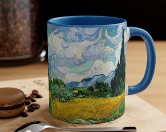 Vincent Van Gogh Mug, Wheat Field with Cypresses Mug, Mug for art lovers, Accent Coffee Mug, 11oz