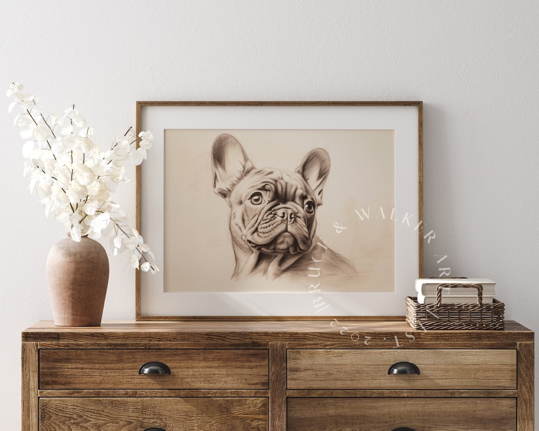 French Bulldog Drawing | Dog Drawing | Vintage Dog Art | Dog Sketch ...