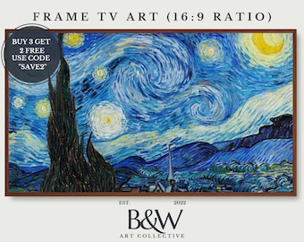 Samsung Rahmen TV Kunst | Vintage Vincent Van Gogh Kunst | Die Sternennacht Landschaftsmalerei | Vintage Dekor Kunst | Berühmte Kunst | DIGITAL TV25