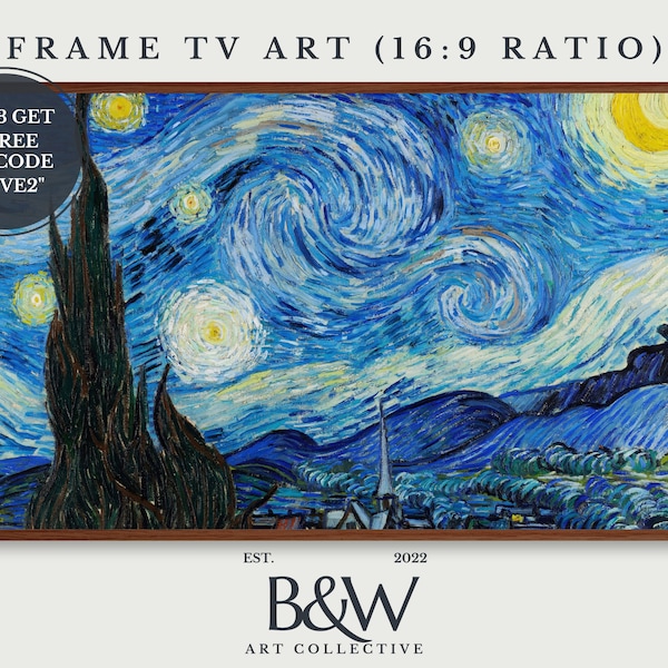 Samsung Frame TV Art | Vintage Vincent Van Gogh Art | The Starry Night Landscape Painting | Vintage Decor Art | Famous Art | DIGITAL TV25