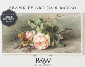 May include: A watercolor painting of a bouquet of pink roses with green leaves and stems. The roses are arranged in a loose, natural style, and the background is a soft gray.