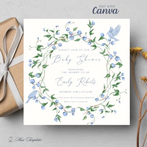 Babyparty-Blumenkranz-Einladungsvorlage, bearbeitbare quadratische Karteneinladung, bearbeitbare benutzerdefinierte Canva-Vorlage