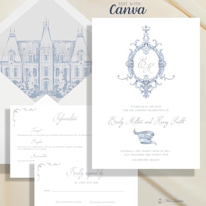 Vintage Renaissance Invitation Template, Wedding Baroque Crest Invitation Card and Envelope Liner, Calligraphy Monogram, Editable Invitation