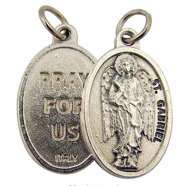 Archangel St Gabriel Pray For Us Medal Silver Tone 1 Inch Italian Pendant